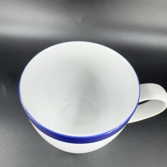 Crate & Barrel Belmont White Cobalt Blue Band Sri Lanka Porcelain Mugs Cups Set2 - Picture 13 of 14
